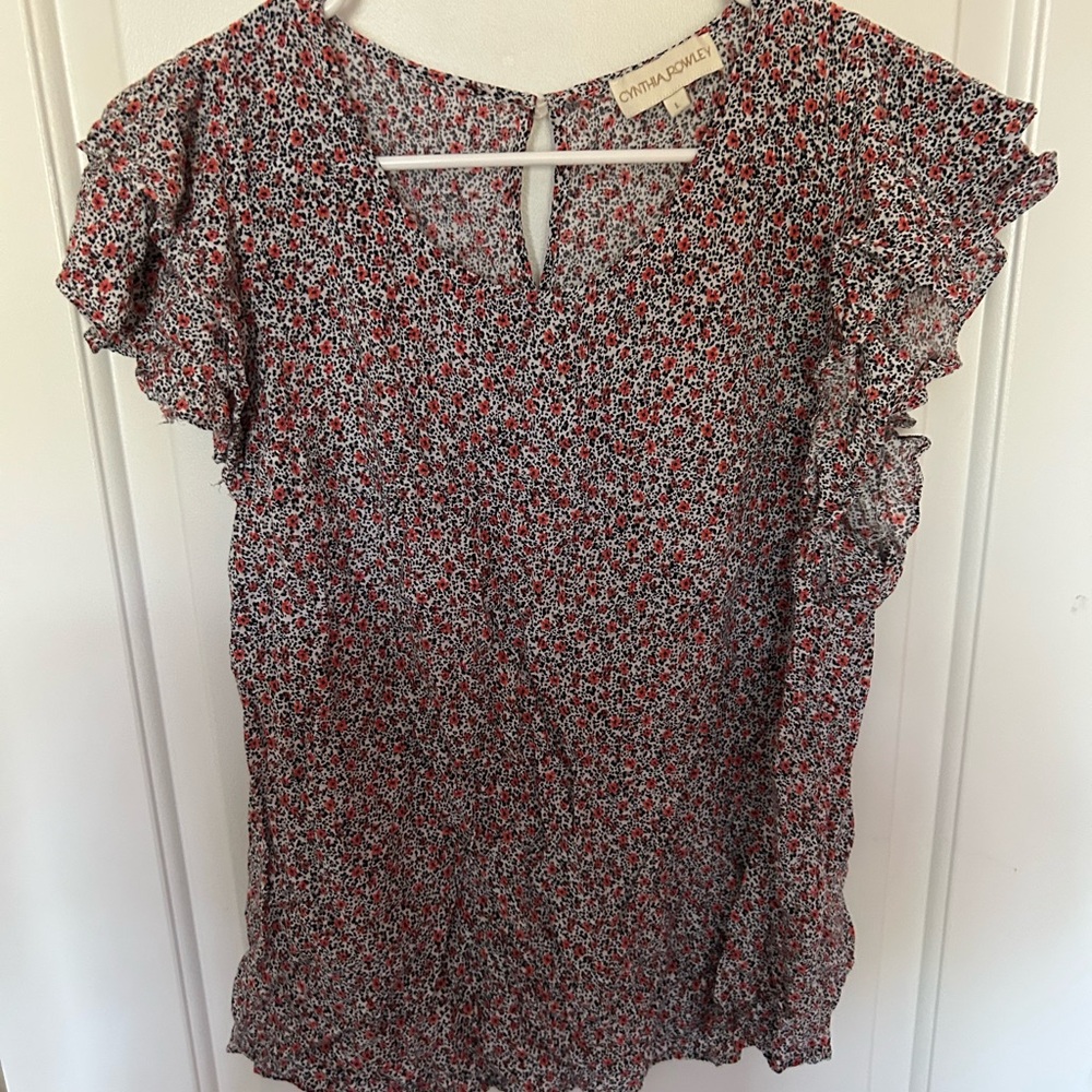 Cynthia Rowley Red and Black Floral Top